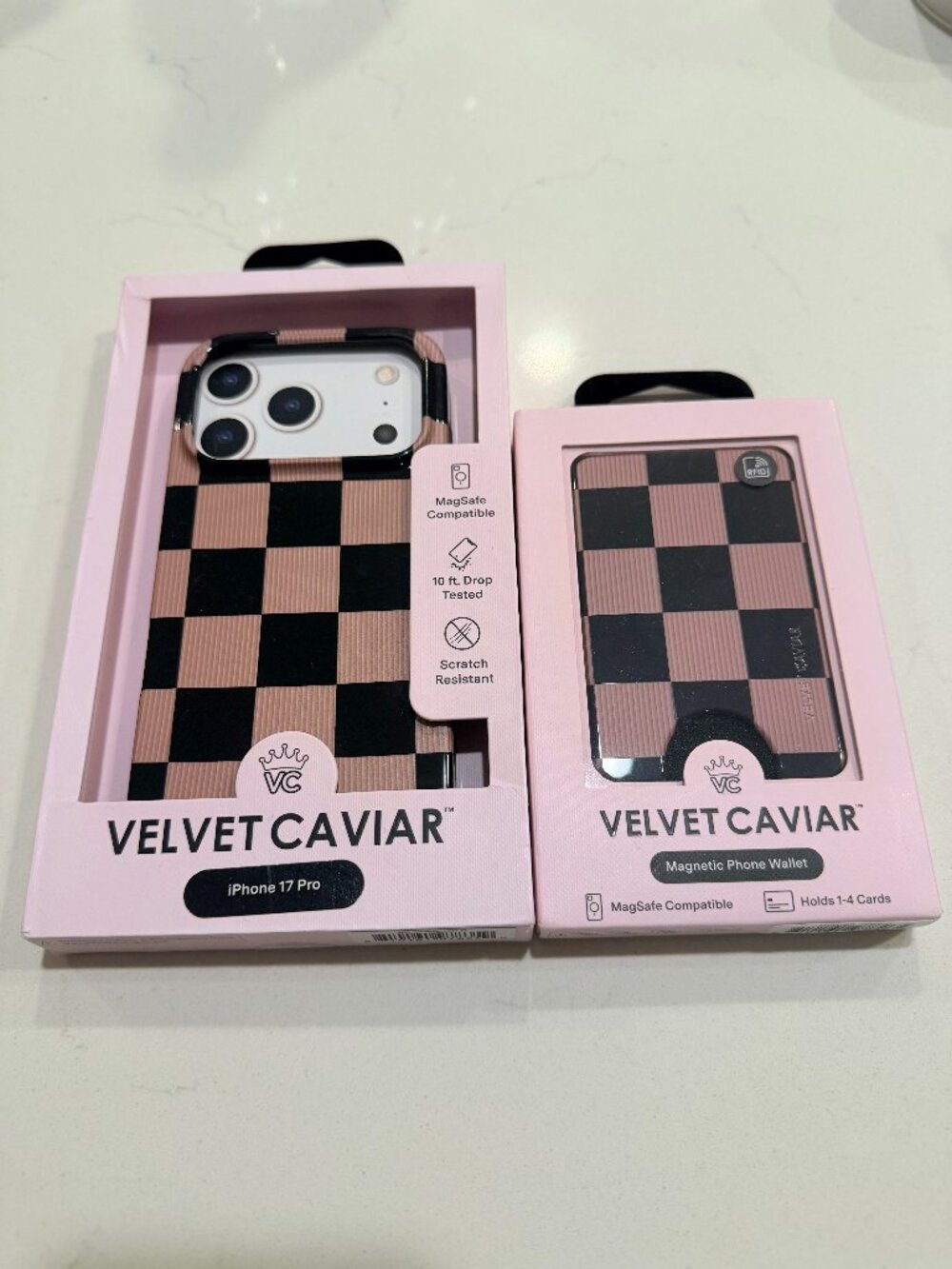 Velvet Caviar Mocha Vibe Checkered iPhone Case + Mocha Vibe Checkered MagSafe Wa